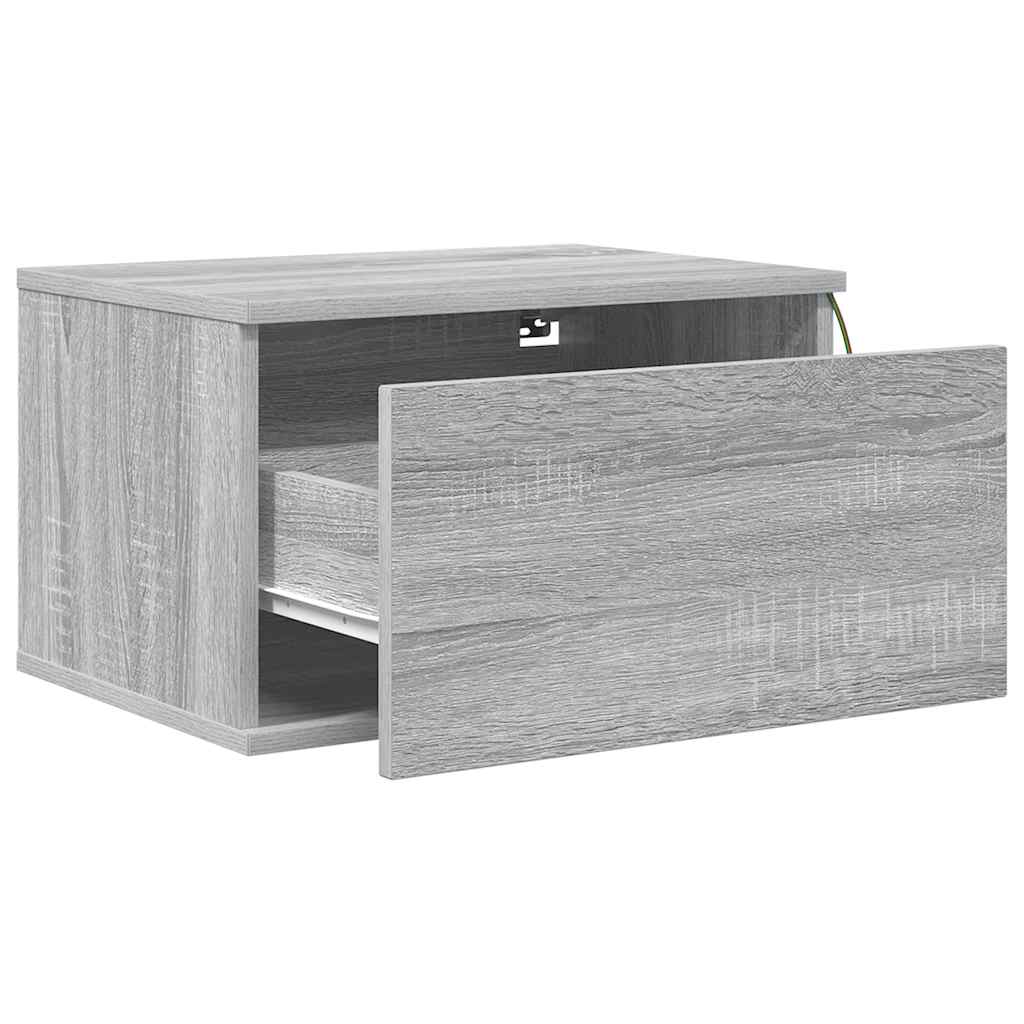 Wall-mounted Bedside Cabinet with LED Lights Grey Sonoma