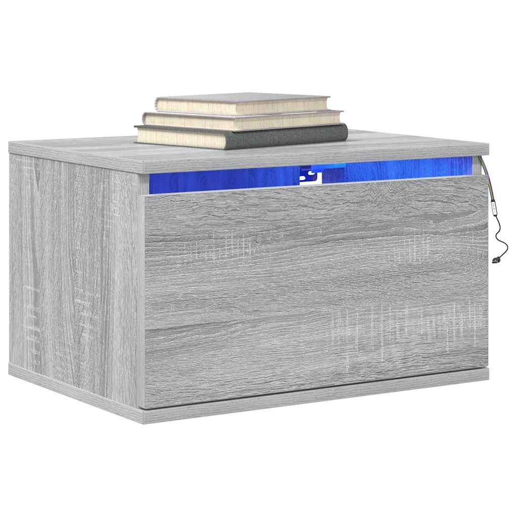 Wall-mounted Bedside Cabinet with LED Lights Grey Sonoma