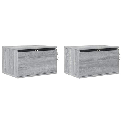 Wall-mounted Bedside Cabinets with LED Lights 2 pcs Grey Sonoma
