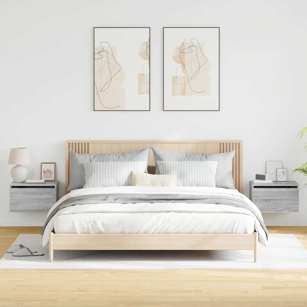 Wall-mounted Bedside Cabinets with LED Lights 2 pcs Grey Sonoma