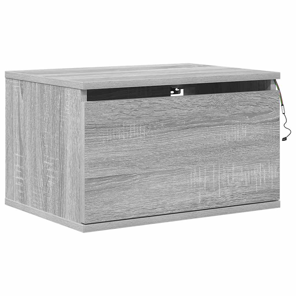 Wall-mounted Bedside Cabinets with LED Lights 2 pcs Grey Sonoma