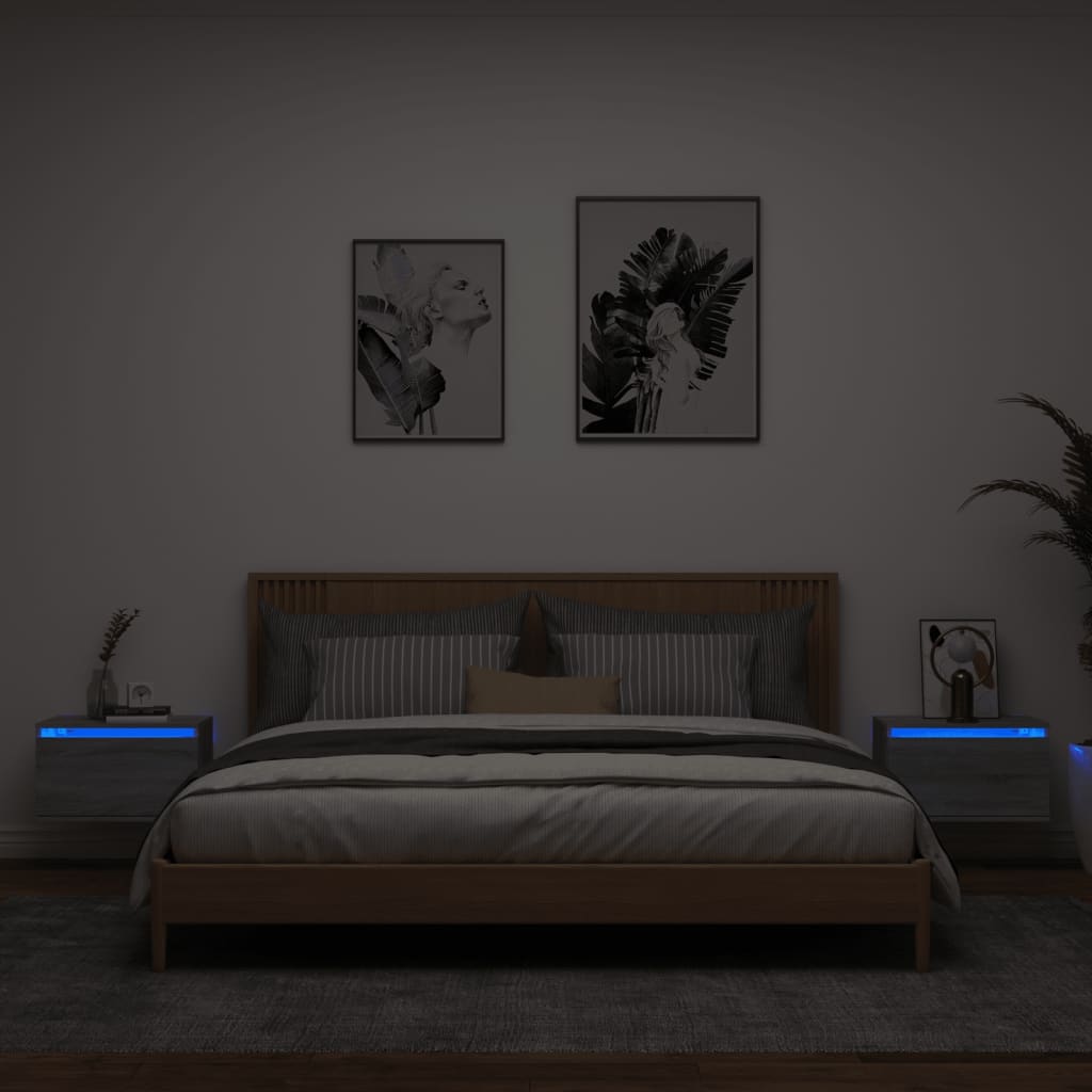Wall-mounted Bedside Cabinets with LED Lights 2 pcs Grey Sonoma