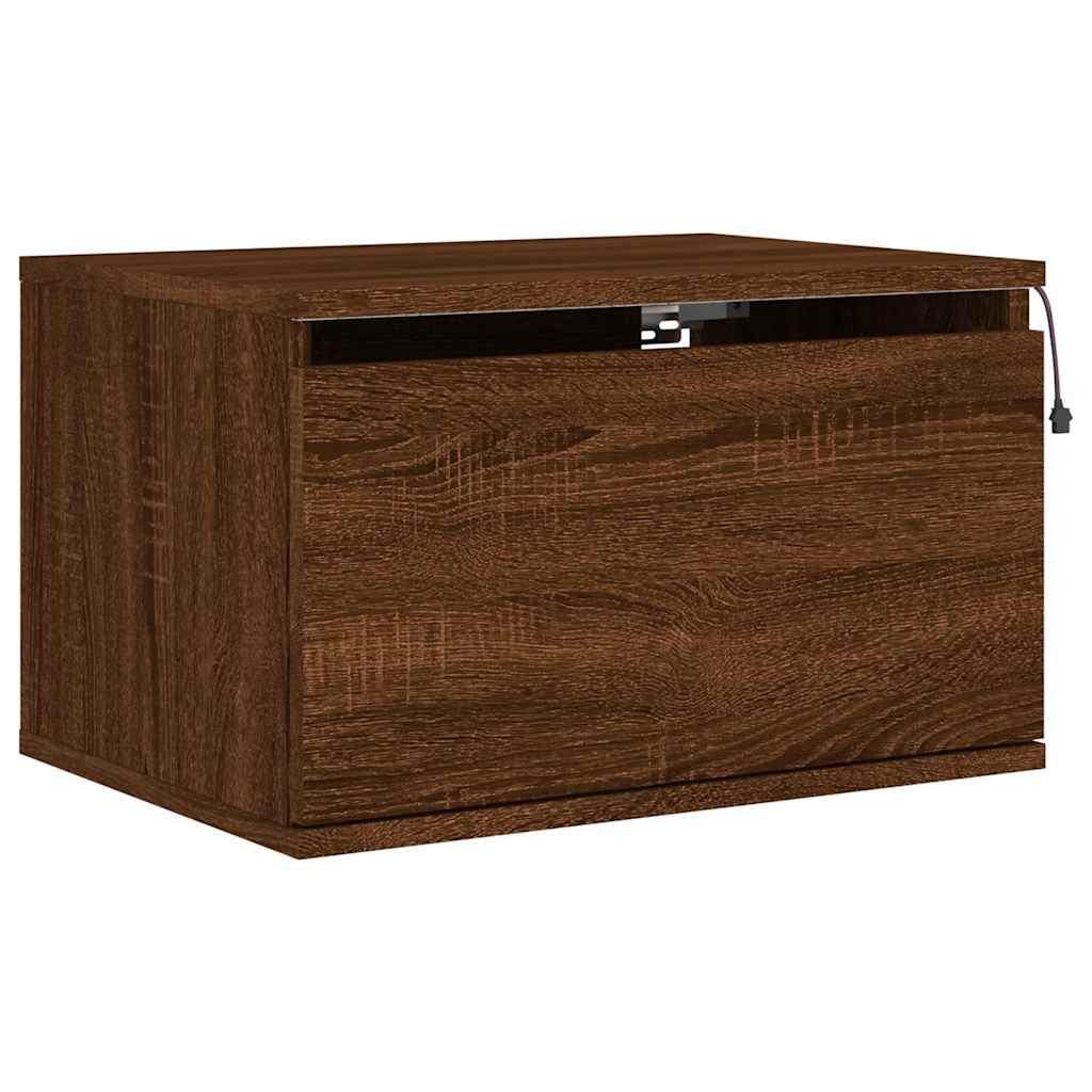 Wall-mounted Bedside Cabinet with LED Lights Brown Oak