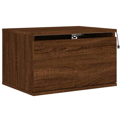 Wall-mounted Bedside Cabinet with LED Lights Brown Oak