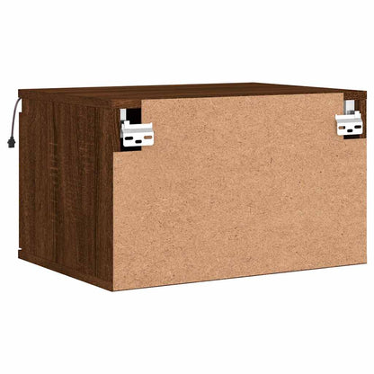 Wall-mounted Bedside Cabinet with LED Lights Brown Oak