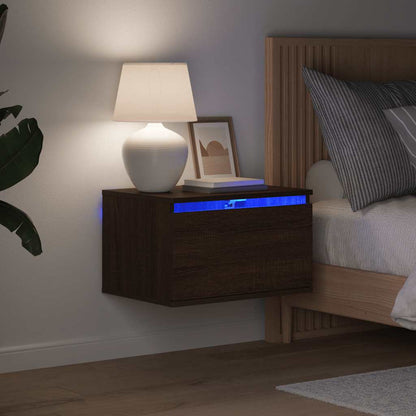 Wall-mounted Bedside Cabinet with LED Lights Brown Oak