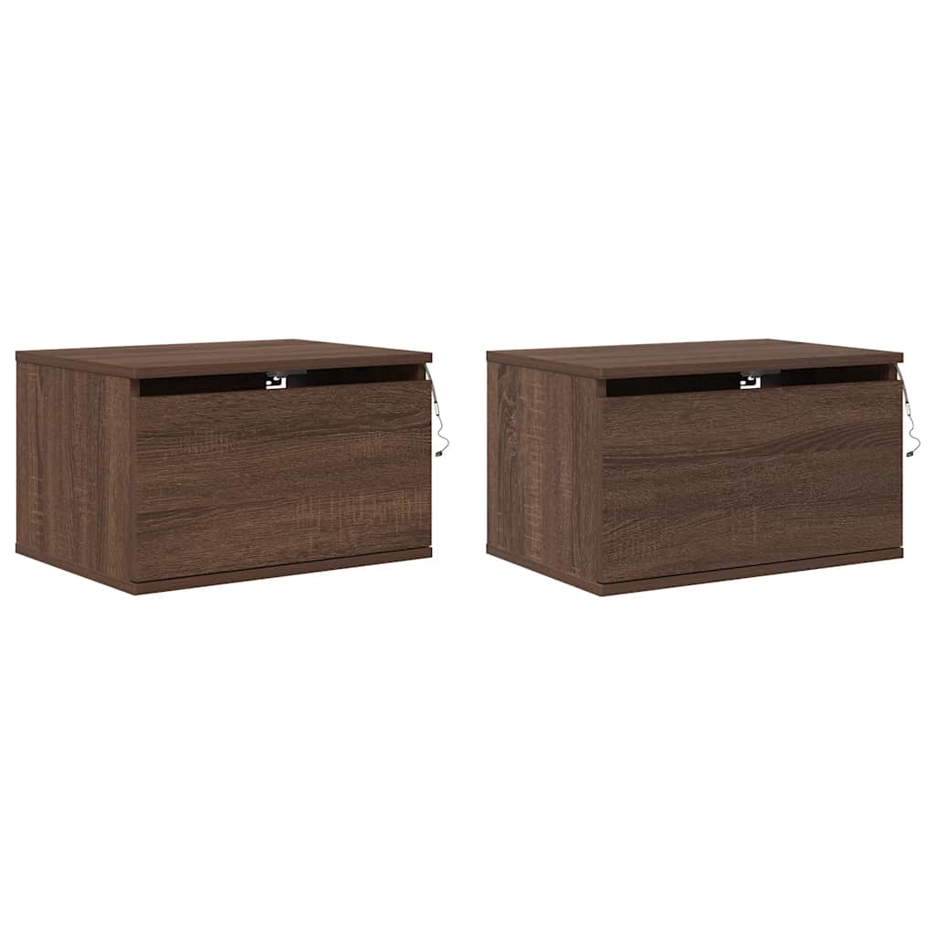 Wall-mounted Bedside Cabinets with LED Lights 2 pcs Brown Oak