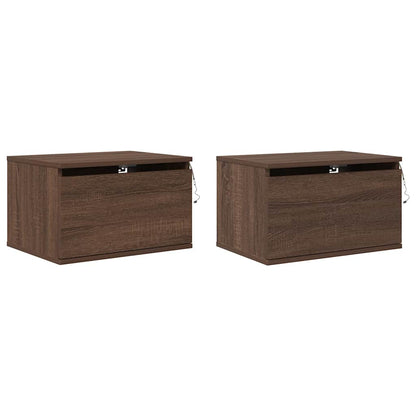 Wall-mounted Bedside Cabinets with LED Lights 2 pcs Brown Oak