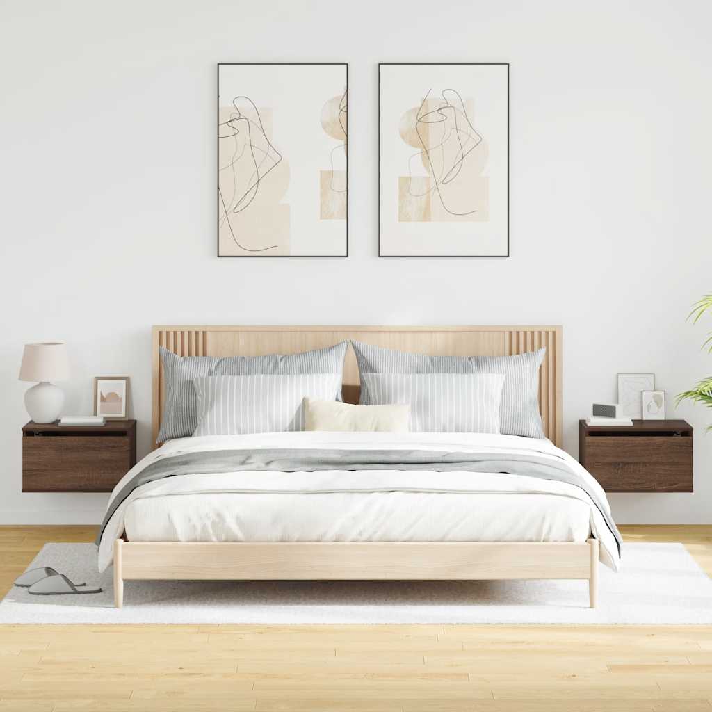 Wall-mounted Bedside Cabinets with LED Lights 2 pcs Brown Oak