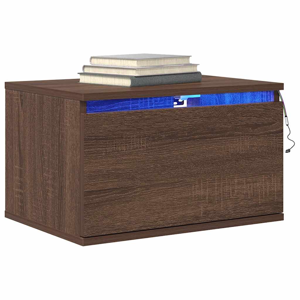 Wall-mounted Bedside Cabinets with LED Lights 2 pcs Brown Oak