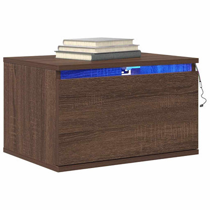 Wall-mounted Bedside Cabinets with LED Lights 2 pcs Brown Oak