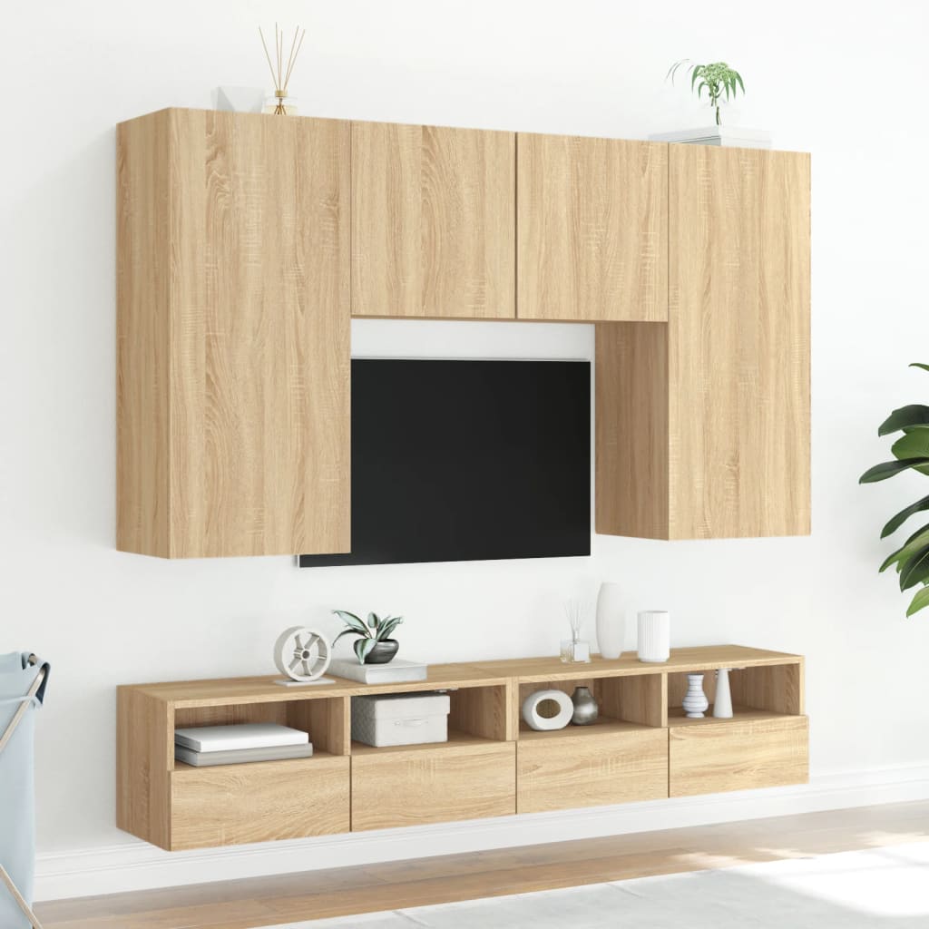 TV Wall Cabinets 2 pcs Sonoma Oak 80x30x30 cm Engineered Wood