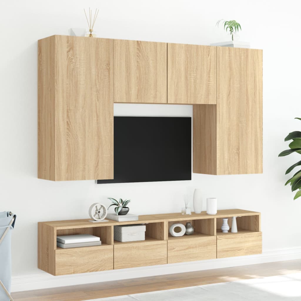 TV Wall Cabinet | Set of 2 | Sonoma oak | Engineered wood | Medium