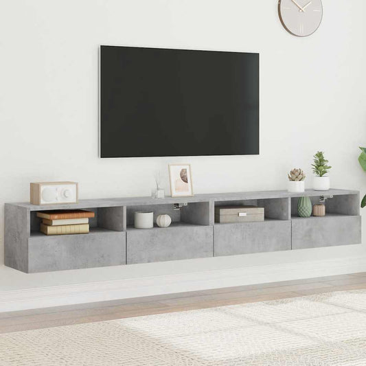 TV Wall Cabinets 2 pcs Concrete Grey 100x30x30 cm