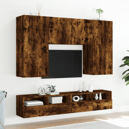 TV Wall Cabinet | Set of 2 | Smoked Oak | Engineered Wood