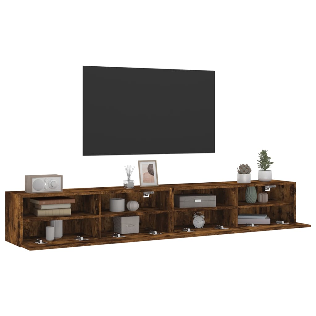 TV Wall Cabinet | Set of 2 | Smoked Oak | Engineered Wood