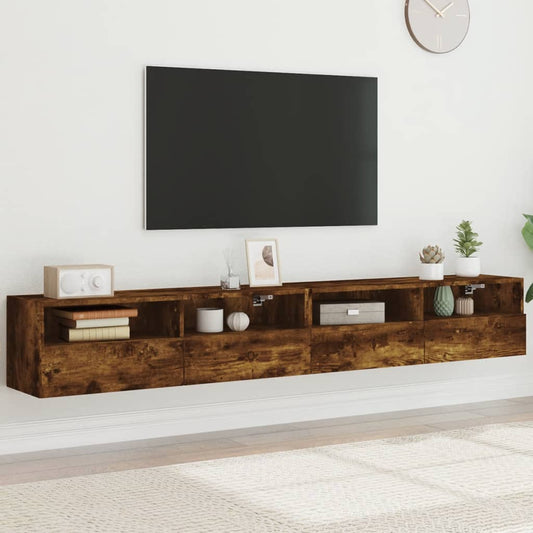 TV Wall Cabinet | Set of 2 | Smoked Oak | Engineered Wood