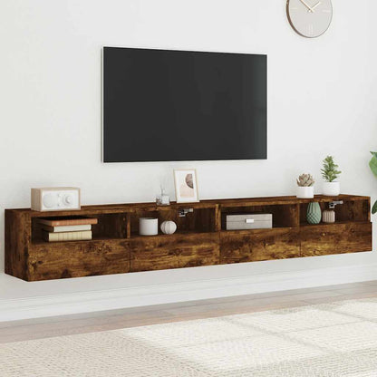 TV Wall Cabinets 2 pcs Smoked Oak 100x30x30 cm Engineered Wood