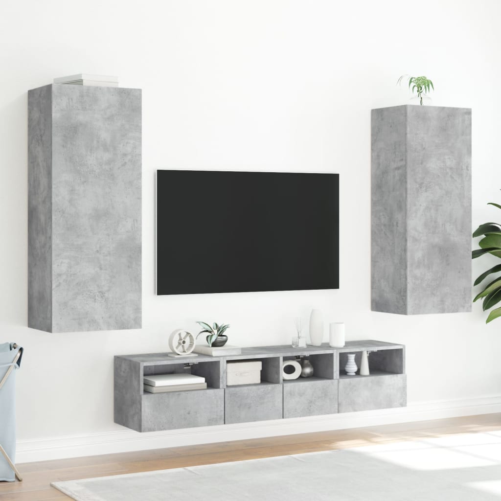 TV Wall Cabinet Concrete Grey 40.5x30x102 cm Engineered Wood