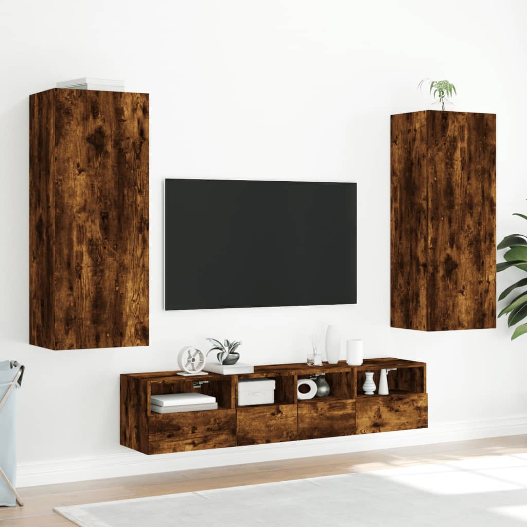 TV Wall Cabinet Smoked Oak 40,5x30x102 cm Engineered Wood