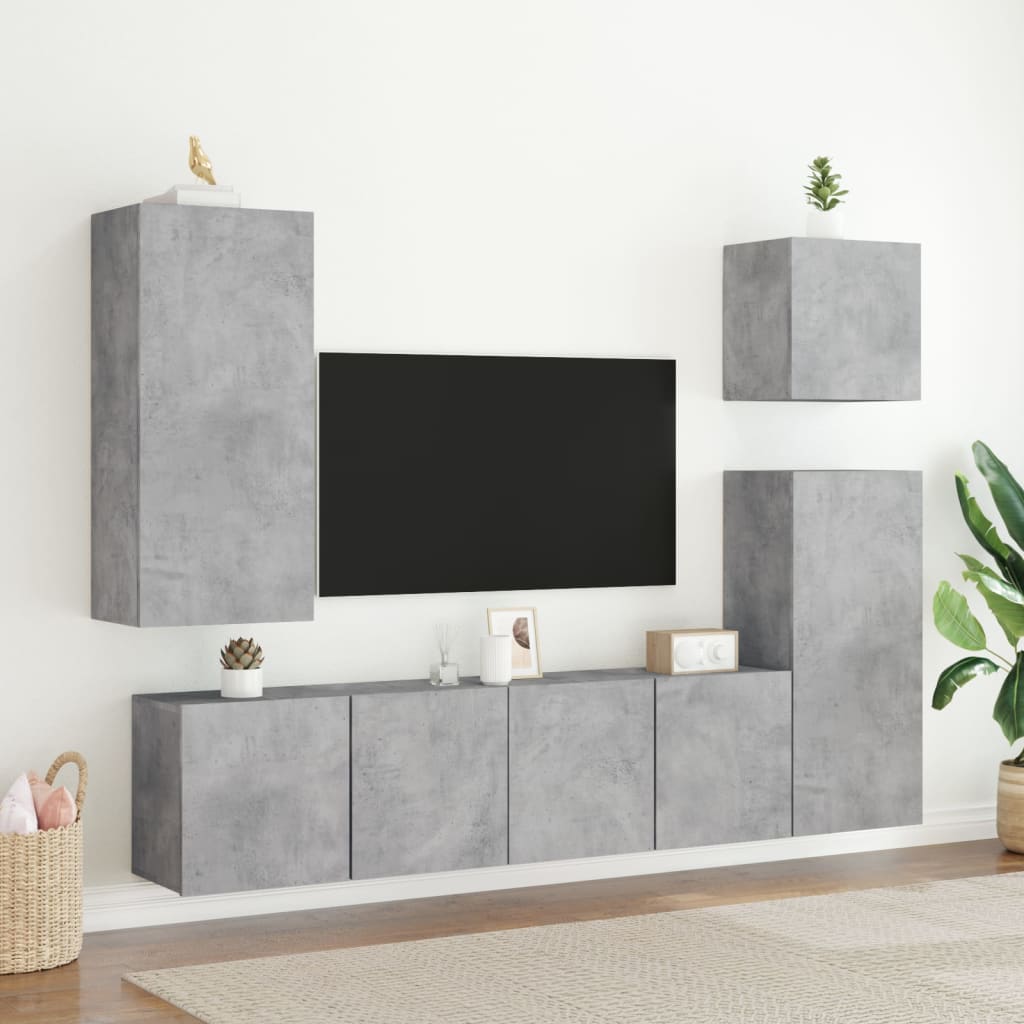 2 Piece Wall-mounted TV Cabinet Set Concrete Grey 80x30x41 cm