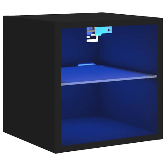 TV Wall Cabinet | Black | Engineered wood and glass | Compact