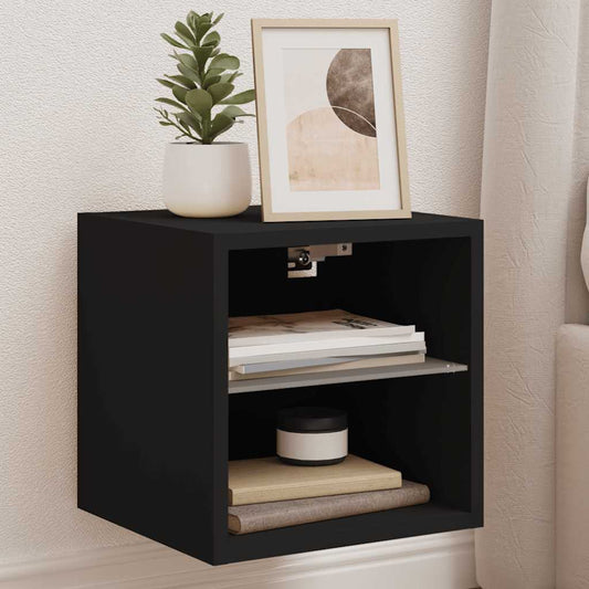 TV Wall Cabinet | Black | Engineered wood and glass | Compact