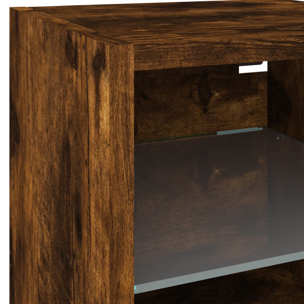 TV Wall Cabinets with LED Lights 2 pcs Smoked Oak 30x28.5x30 cm