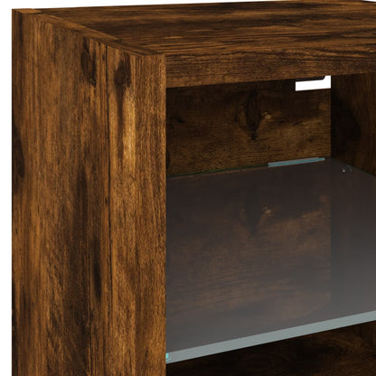 TV Wall Cabinets with LED Lights 2 pcs Smoked Oak 30x28.5x30 cm