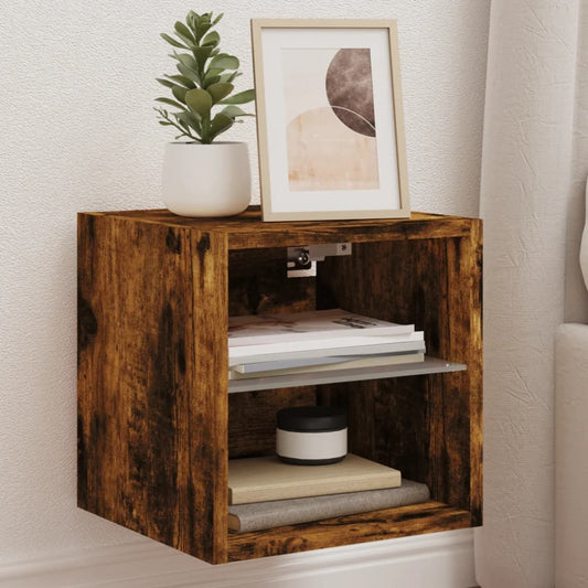 TV Wall Cabinets with LED Lights 2 pcs Smoked Oak 30x28.5x30 cm