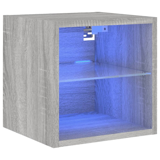 TV Wall Cabinet with LED Lights Grey Sonoma 30x28.5x30 cm