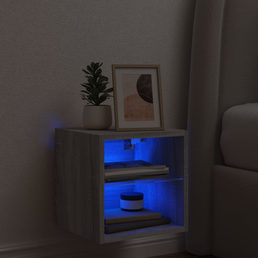 TV Wall Cabinet with LED Lights Grey Sonoma 30x28.5x30 cm