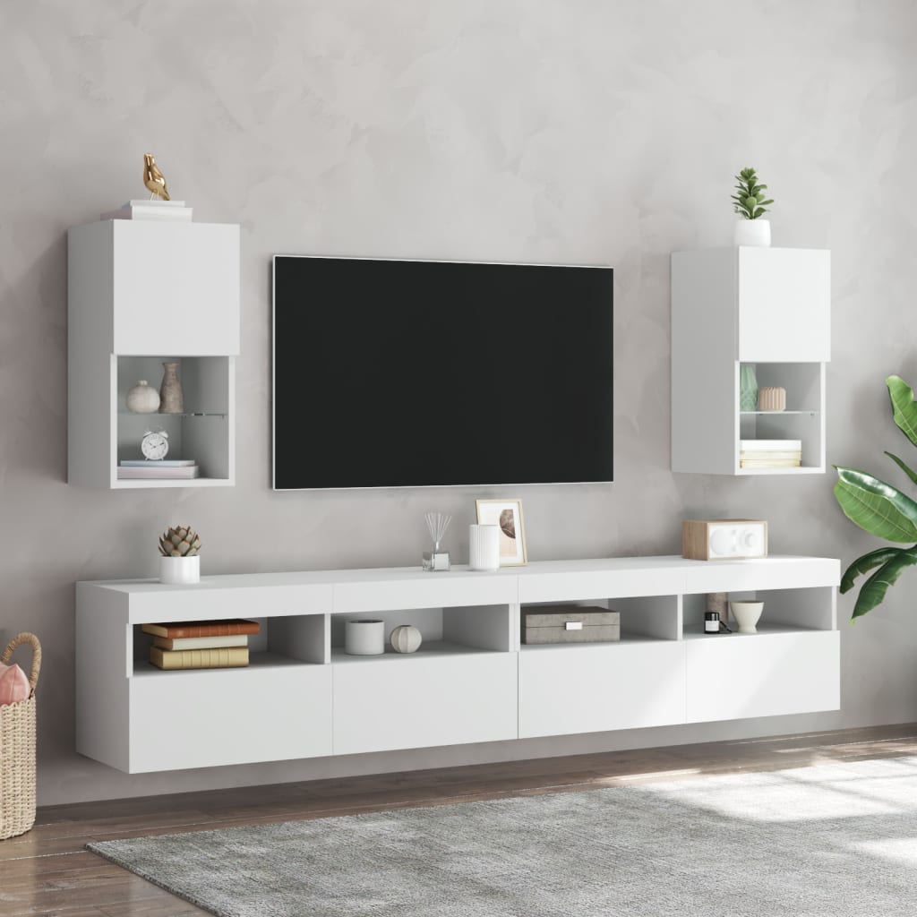 2 Piece TV Cabinet Set with LED Lights White 30,5x30x60 cm