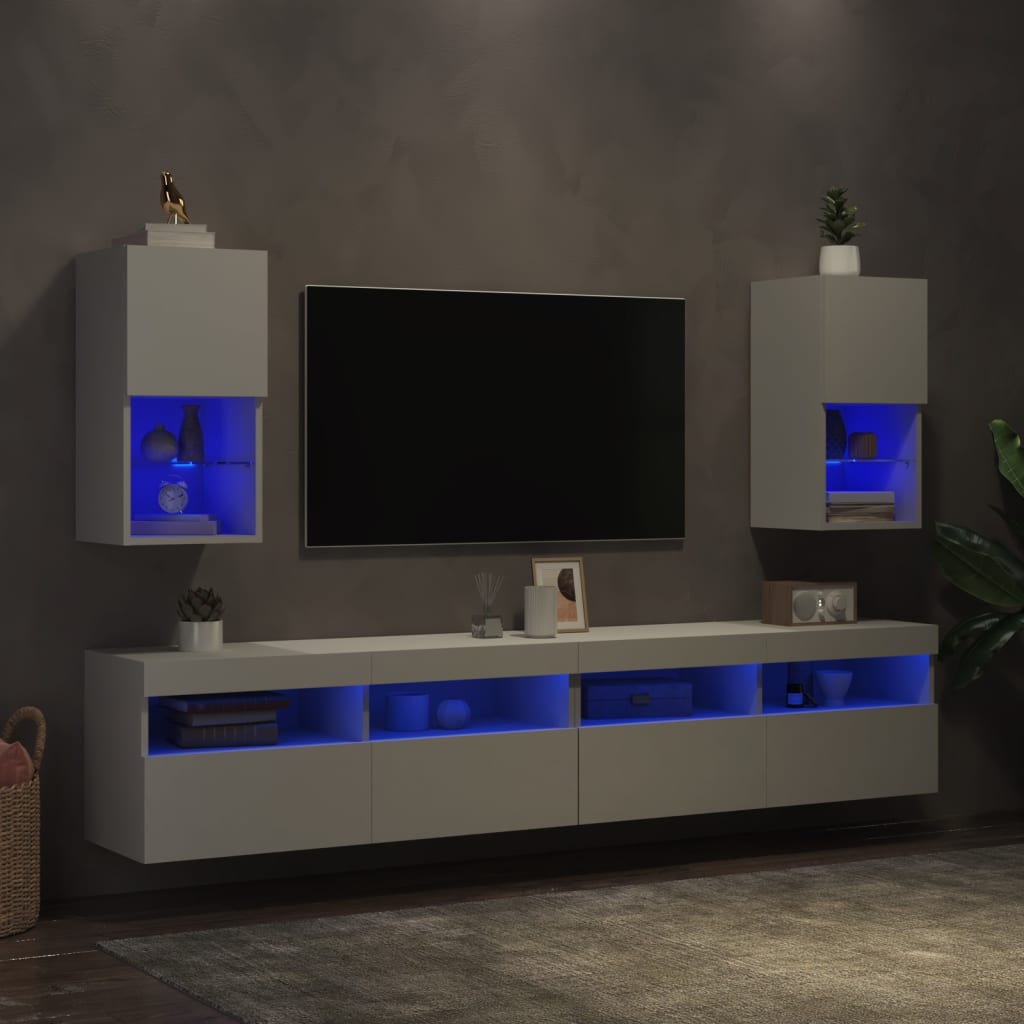 2 Piece TV Cabinet Set with LED Lights White 30,5x30x60 cm