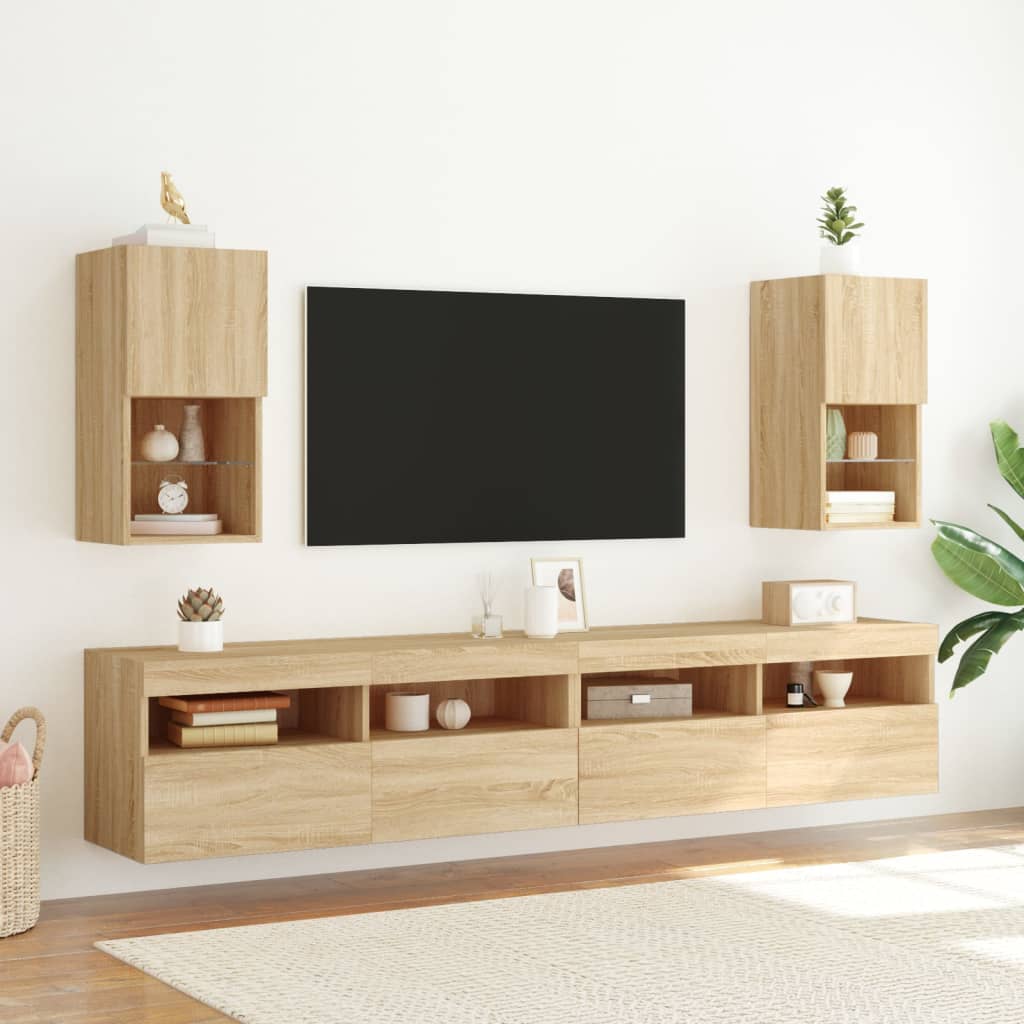 2 Piece TV Cabinet Set with LED Lights Sonoma Oak 30,5x30x60 cm