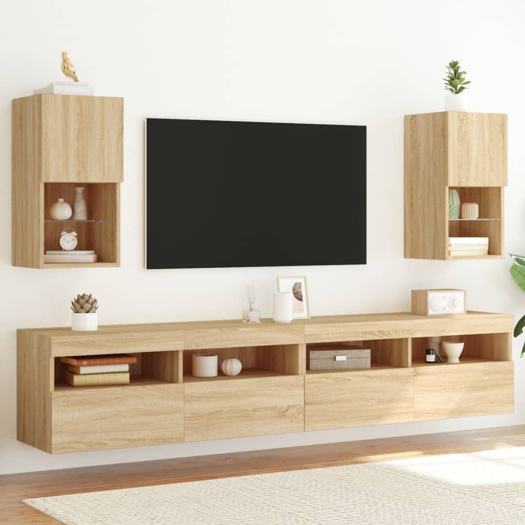 2 Piece TV Cabinet Set with LED Lights Sonoma Oak 30,5x30x60 cm