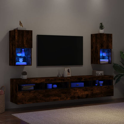 2 Piece TV Cabinet Set with LED Lights Smoked Oak 30,5x30x60 cm