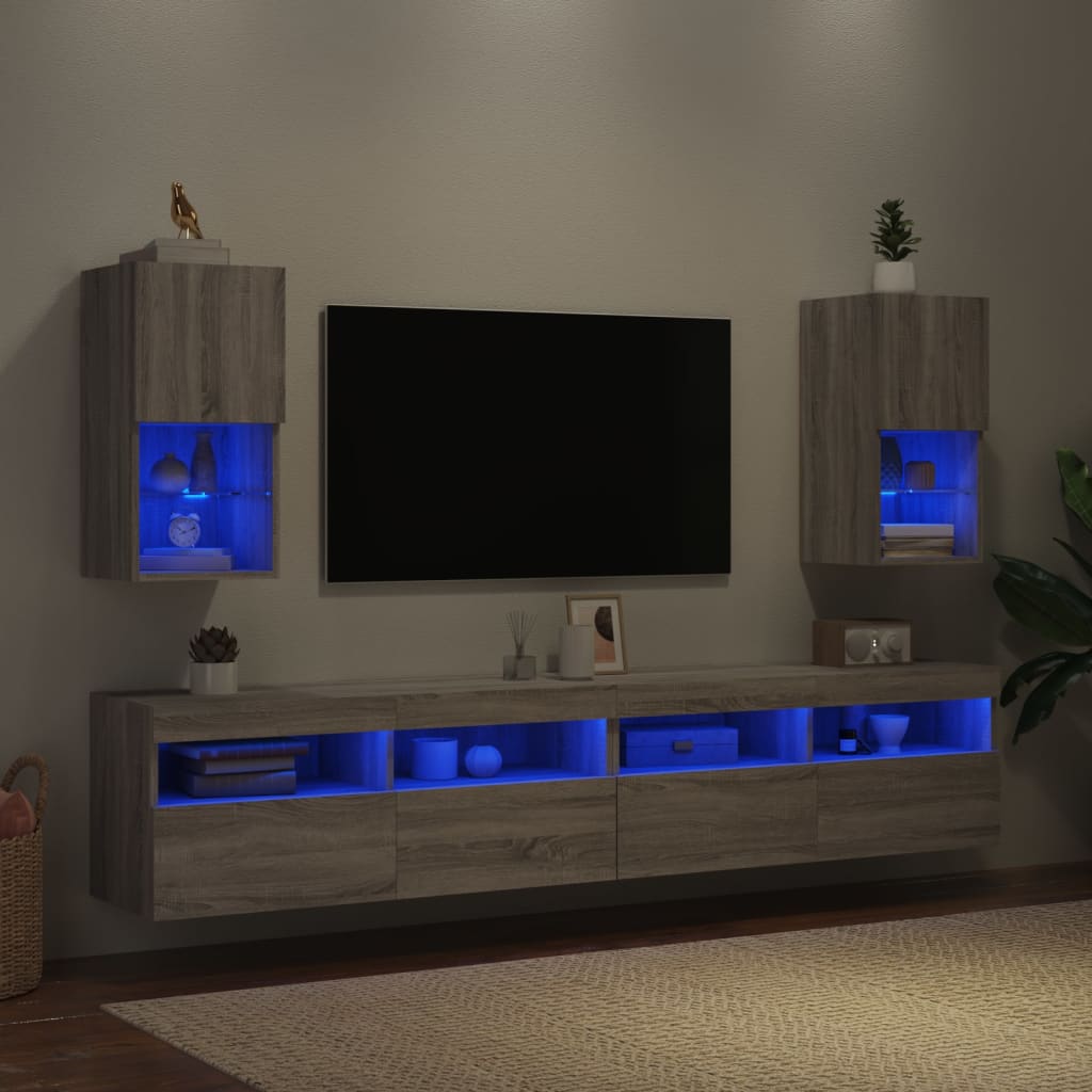 2 Piece TV Cabinet Set with LED Lights Grey Sonoma 30,5x30x60 cm