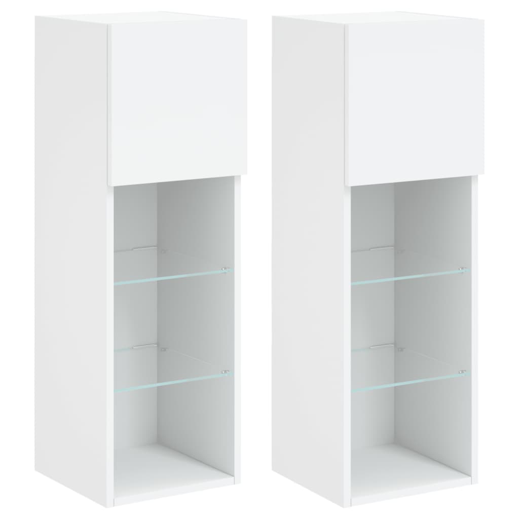 TV Cabinet | Set of 2 | White | Engineered wood, glass | 30.5x30x90 cm