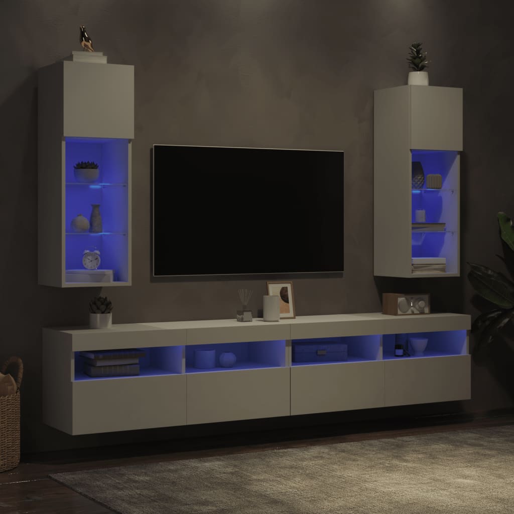 TV Cabinet | Set of 2 | White | Engineered wood, glass | 30.5x30x90 cm