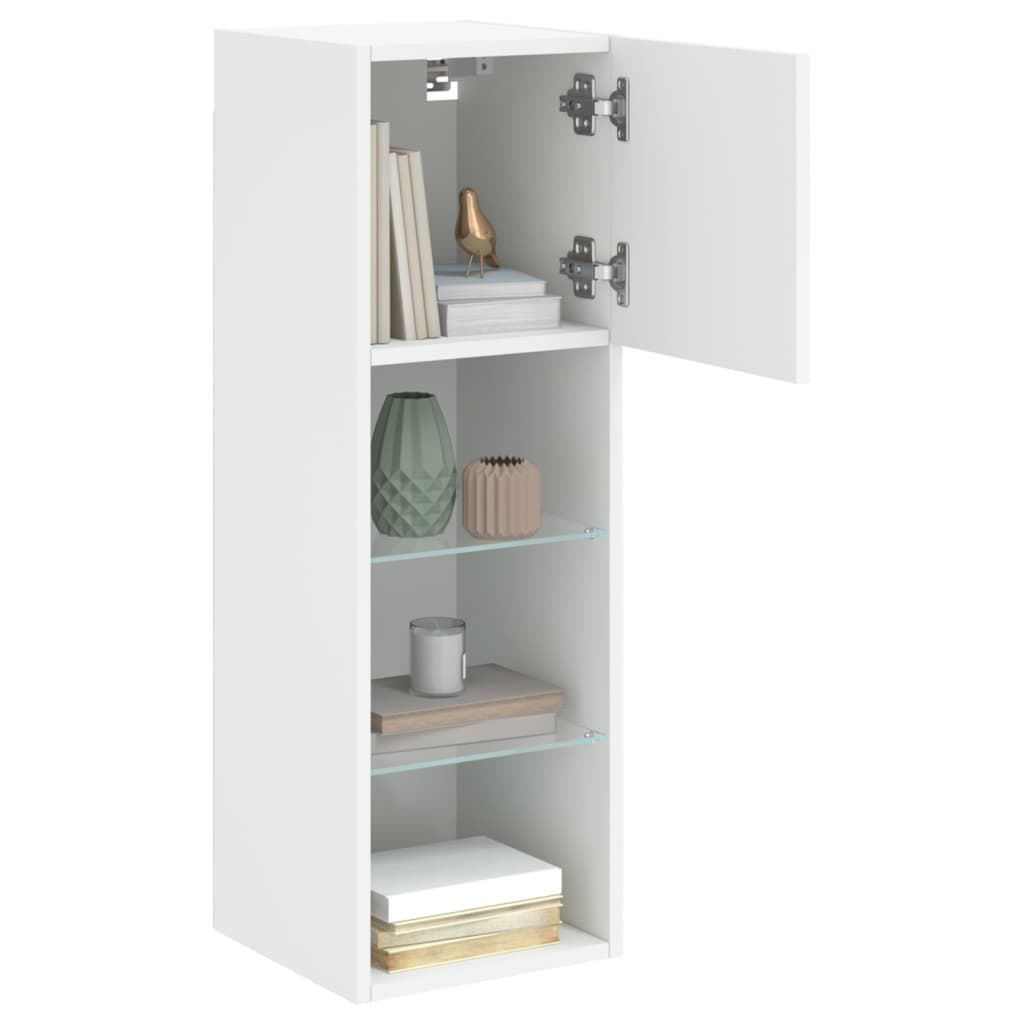 TV Cabinet | Set of 2 | White | Engineered wood, glass | 30.5x30x90 cm