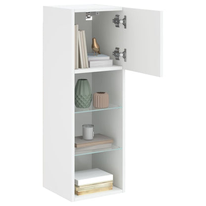 TV Cabinet | Set of 2 | White | Engineered wood, glass | 30.5x30x90 cm