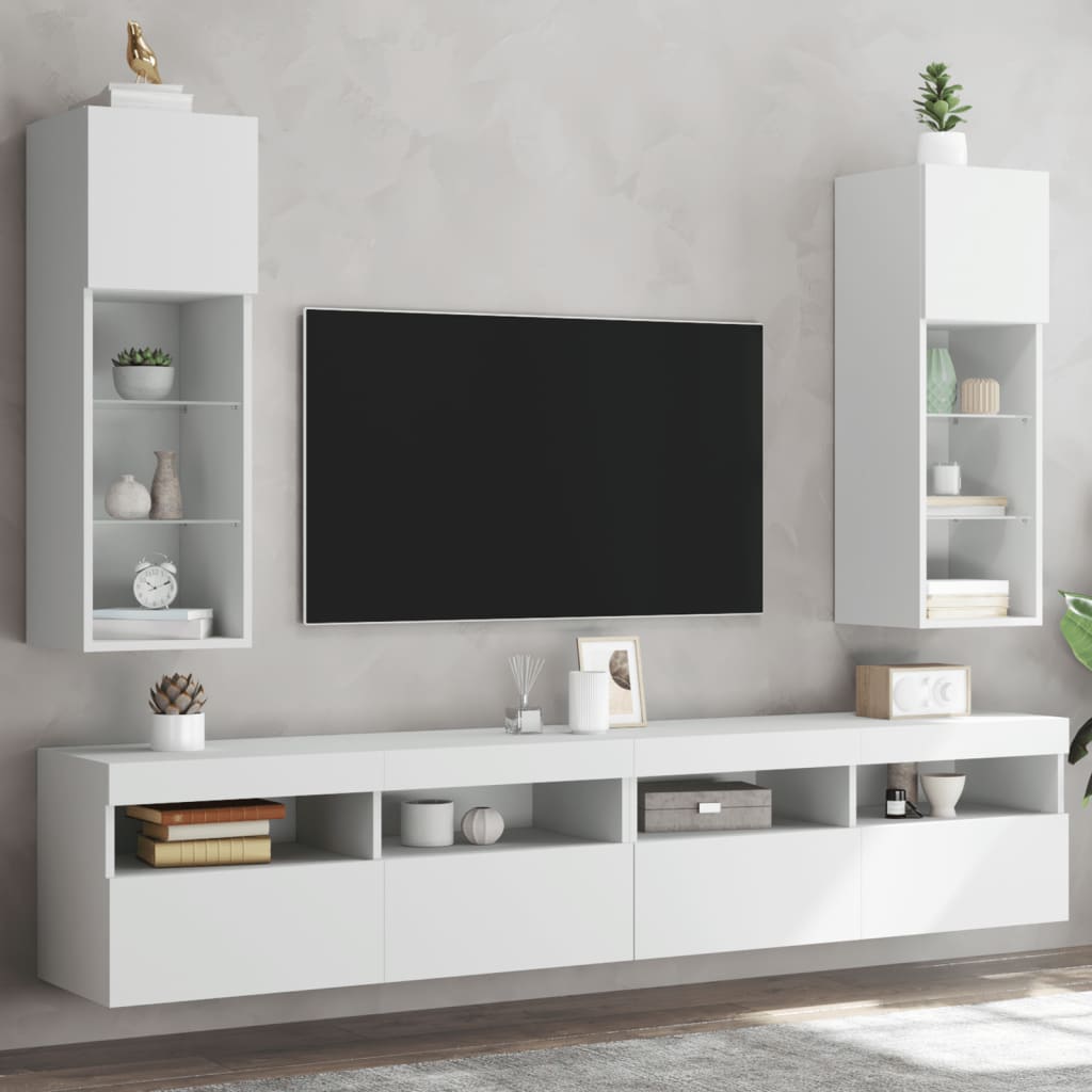 TV Cabinet | Set of 2 | White | Engineered wood, glass | 30.5x30x90 cm