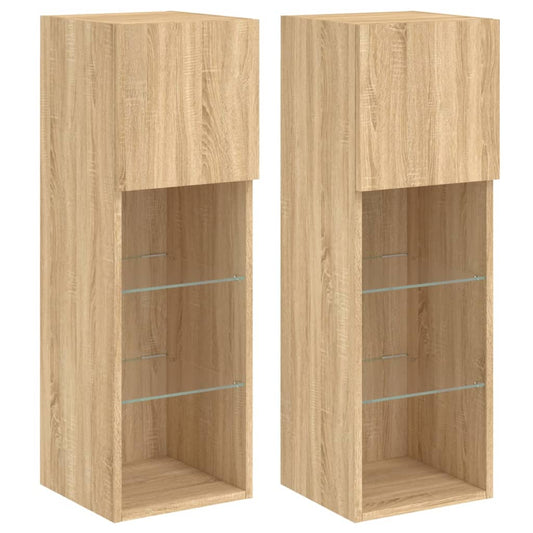 TV Cabinet | Set of 2 | Sonoma oak | Engineered wood, glass