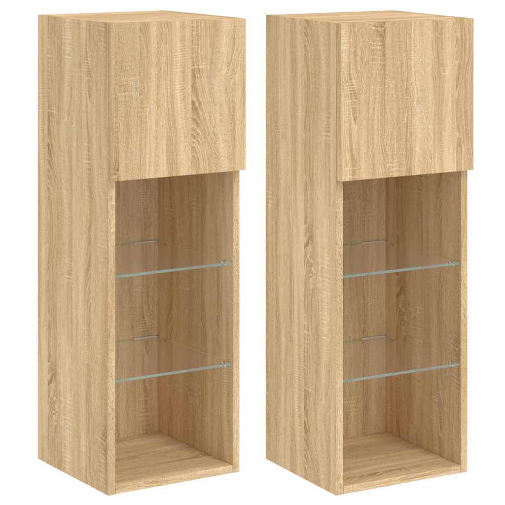 2 Piece TV Cabinet Set with LED Lights Sonoma Oak 30,5x30x90 cm