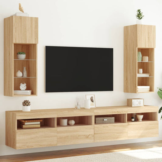 TV Cabinet | Set of 2 | Sonoma oak | Engineered wood, glass