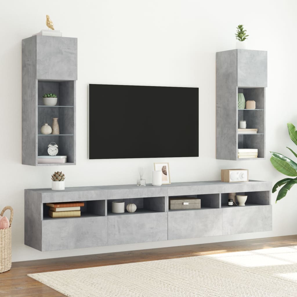 TV Cabinets with LED Lights 2 pcs Concrete Grey 30.5x30x90 cm