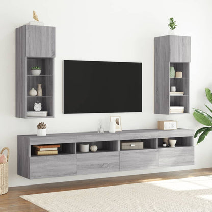 TV Cabinet | Grey Sonoma | Engineered wood, Glass | 30.5 x 30 x 90 cm