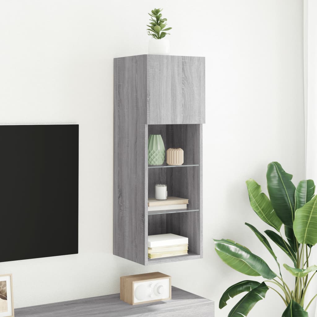 TV Cabinet | Grey Sonoma | Engineered wood, Glass | 30.5 x 30 x 90 cm