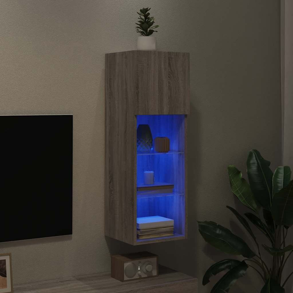 TV Cabinet with LED Lights Grey Sonoma 30,5x30x90 cm